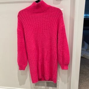 Hot Pink! Cozy Pink Turtleneck Sweater Dress